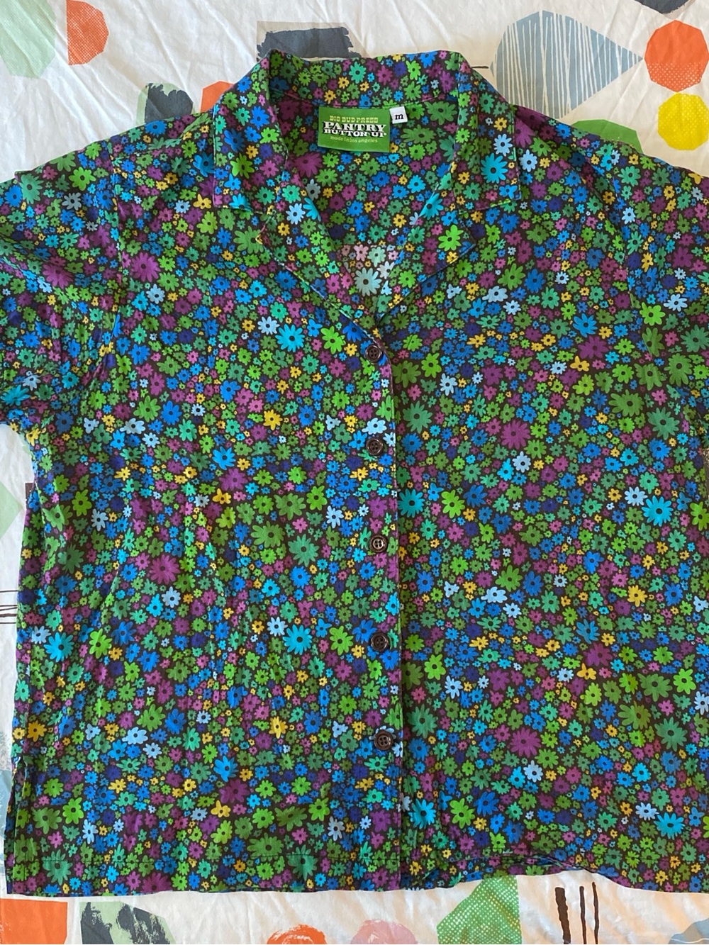 BIG BUD PRESS Bright Floral Button-Up Shirt - Green Multi-UNISEX